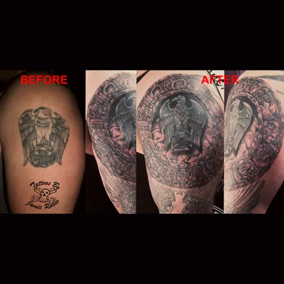 Shield cover-up tattoo