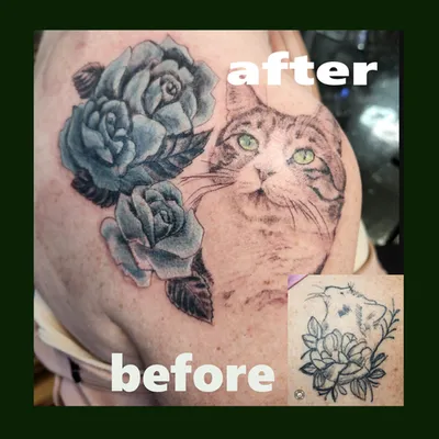 Cat cover-up tattoo