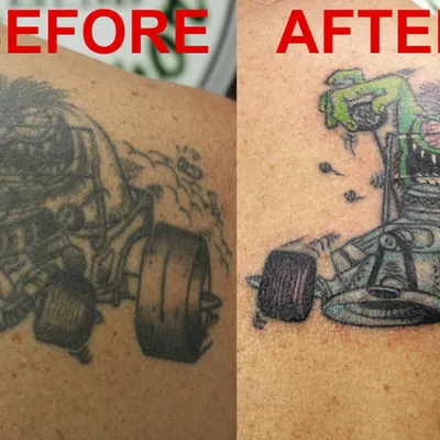 Hot rod cover-up tattoo